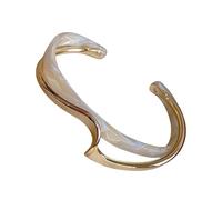 Elegante brazalete de metal geométrico en forma de C con mariscos blancos para mujer, joyería de muñeca para fiesta, boda, generación Z