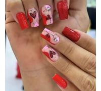 Elegante Brillo De Brillo Diseños Del Corazón Las Uñas Falsas Consejos Para Mujeres Que Buscan Apariencia Valentín Única Prensa En