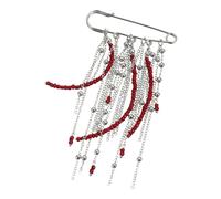 Elegante broche de accesorios que incluye cuentas rojas y borlas, diseño de cadena múltiple, pin de solapa para broche de cuentas rojas de tacto hacia adelante