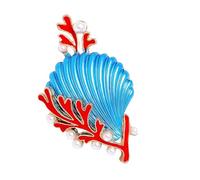 Elegante broche de aleación de coral con acabado esmaltado por goteo y perlas para trajes casuales o formales, accesorio de pin de concha de coral, talla única, como se describe