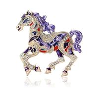 Elegante broche de aleación de zinc con cristales brillantes y pin de solapa esmaltado en forma de animal, accesorios para un aspecto moderno, delicado broche de caballo, talla única, como se describe