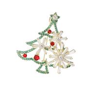 Elegante broche de árbol de diamantes de imitación con temática navideña, pin de aleación, artesanía, accesorio de moda para vacaciones, regalo elegante broche de vacaciones, talla única, como se