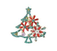 Elegante broche de árbol de diamantes de imitación con temática navideña, pin de aleación, artesanía, accesorio de moda para vacaciones, regalo elegante broche de vacaciones, talla única, como se