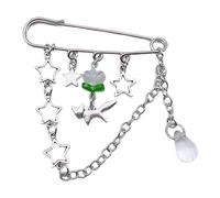 Elegante broche de cadena con diseño de estrella, suéter, chal, accesorio de ropa, bonito pin de solapa de aleación, para mujeres y niñas, bonito broche de estrella de flores, talla única, como se