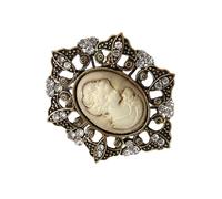 Elegante broche de camafeo vintage con acabado dorado envejecido de aleación brillante para mujer, joyería elegante dama doncella, talla única, como se describe