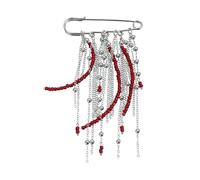 Elegante broche de cuentas rojas con borlas de cadena múltiple, accesorios de moda para vestidos, chaquetas, bolsos, bufandas