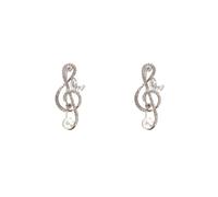 Elegante broche de diamantes de imitación de cristal con nota musical, joyería para músicos, plateado, 4.8x1.9cm, Plástico, como se describe en