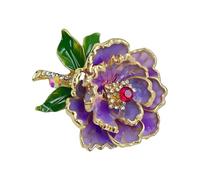 Elegante broche de flor de peonía para mujer con adornos esmaltados y perlas, accesorio de joyería para banquete o fiesta, pin de flor de peonía, talla única, como se describe