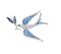 Elegante broche de golondrina con detalles de aceite y diamantes de imitación de cristal para mujer, accesorios de joyería de moda, colorido broche de rama de pájaro, talla única, como se describe