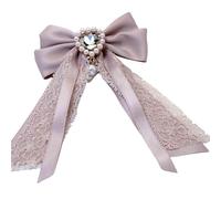 Elegante broche de lazo con cuentas de cristal y plan de encaje para uniformes escolares, complementos de moda, broche artesanal con adornos de cristal