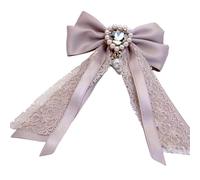 Elegante broche de lazo con cuentas de cristal y plan de encaje para uniformes escolares, complementos de moda, broche de corbata de cristal, One Size, como se describe