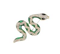 Elegante broche de metal con diseño de serpiente artística con piedras preciosas verdes para coleccionistas de joyas, accesorio de joyería mística, talla única, como se describe