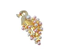 Elegante broche de perlas de pavos reales para niñas con diamantes de imitación para bodas, cumpleaños y uso diario casual, talla única, Resina, No es una piedra preciosa