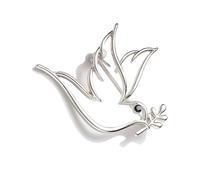Elegante broche de rama adornado con motivos de pájaro de la paz, clip de vestido de aleación de alta calidad, pin vintage de palomas para adultos, talla única, como se describe