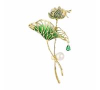 Elegante broche de ramillete de peonía brillante, diseño pintado vintage, diseño de hoja de loto, As show, Acero aleado