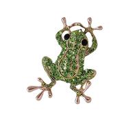 Elegante broche de ranas con cristales verdes de diamantes de imitación, adorno llamativo para vestidos, joyas para mujeres y niñas, pin festivo de animales de cristal para regalos, talla única, como