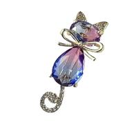 Elegante broche en forma de gatito con adorno de cristal, artesanía de aleación, elegante realzador de atuendo para uso diario, joyería felina de aleación
