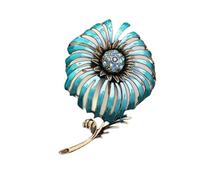 Elegante broche floral vintage con diseño de diente de león en tono dorado, acabado al aceite, pétalos rizados, racimo de cristal, elegante pin de declaración de joyería, talla única, como se describe