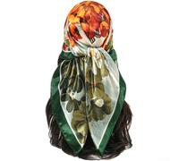 Elegante bufanda de satén con estampado floral para mujer, chal cuadrado ligero para peinar como bufanda para el cuello, pañuelo para la cabeza o accesorio de moda (1# verde militar)