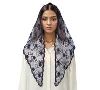 Elegante bufanda de velo de encaje para novia católica, bufanda de capilla católica, accesorio étnico, suministros de fiesta, azul marino, Talla única