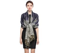Elegante Bufanda Estampada para Mujer Lujoso Chal Cálido con Borla Suave Pashmina Estilo Paisley Étnico Uso en Otoño Invierno 200 * 70cm/(13-Azul marino)