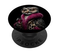 Elegante búho Moda pájaro Rosa Bebida Copa de Vino gráfico Grande PopSockets PopGrip Adhesivo