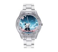 Elegante Business Steel Band Pink Panda Reloj Impreso para Hombres - Elegante cuarzo analógico Wristwatch, ligero y confortable