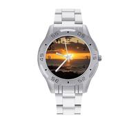 Elegante Business Steel Band Sunset Hawaii Beach Reloj Impreso para Hombres - Elegante cuarzo analógico Wristwatch, ligero y confortable