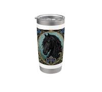 Elegante caballo frisón negro estilo Art Nouveau Vaso térmico de acero inoxidable de doble pared