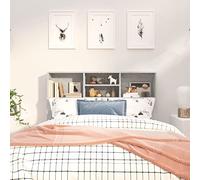 Elegante cabecero gris hormigón con estantes, 120 x 19 x 103,5 cm, moderno almacenamiento de libros, ideal para libros y revistas, diseño que ahorra espacio para decoración de dormitorio.