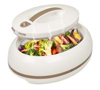 Elegante cacerola grande ovalada aislada con tapa abierta con una mano, 3.15 cuartos de galón, calentador de alimentos de lujo, cuenco térmico para bufé/fiestas, contenedor de alimentos calientes de