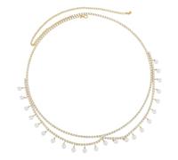 Elegante cadena de dos hebras de perlas de imitación con flecos colgantes para fiesta y boda, collar de cintura de metal, One Size, como se describe, como se describe