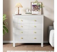 Elegante cajonera con 5 cajones, asas doradas y superficie texturizada - Aparador, zapatero o tocador para dormitorio, sala de estar, pasillo - Elegante solución de almacenamiento en color blanco