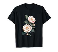 Elegante Camelia Blanca Flores Vintage Botánico Camiseta