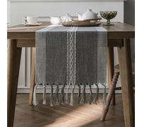Elegante camino de mesa con borlas para comedor y cocina (1 línea gris)