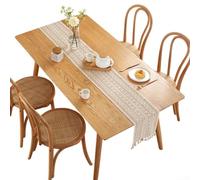 Elegante camino de mesa de algodón y lino con patrones detallados y borlas de mano, proporcionando una protección práctica y mejorando el estilo de decoración del hogar (beige)