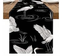Elegante camino de mesa de garza blanca y negra, elegante decoración inspirada en la naturaleza para cenas en casa y reuniones de temporada, 33 x 229 cm