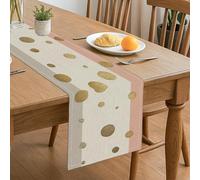 Elegante camino de mesa de lunares, dorado y melocotón, patrones modernos para decoración de comedor en casa, perfecto para reuniones y fiestas de temporada, 33 x 183 cm