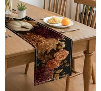 Elegante camino de mesa floral, decoración vintage de flores de otoño para mesa de comedor de Acción de Gracias, vacaciones, 33 x 183 cm