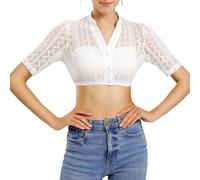 Elegante camisa de cuello redondo resistente a la decoloración, lavable a máquina, blusa casual para mujer, suave, transpirable, ropa de fiesta, traje de Oktoberfest, blanco, M