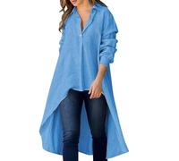 Elegante camisa de manga larga de color sólido con cuello suelto para mujer blusa clásica mujer, azul, L