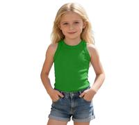 Elegante camiseta de tirantes para niña, color liso, camiseta clásica, informal, cómoda, verde, 7-8 años