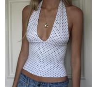 Elegante camisola de lunares con cuello en V para mujer para declaraciones de moda diarias (S blanco)