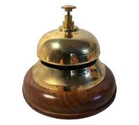 Elegante campana de latón para recepción con base de madera, ideal para hoteles, escuelas y restaurantes (12 cm de ancho x 10 cm de alto)
