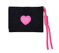 Elegante cartera compacta con diseño de color de contraste, tarjetero y ranura transparente, multifuncional, color fucsia, Black, Mass Beauty