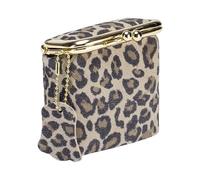Elegante cartera en miniatura con estampado animal para tarjetas esenciales, llaves, organizador de almacenamiento de joyas, monedero elegante de piel auténtica, cartera compacta, Leopardo gris blanco