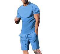 Elegante Casual Hombres Cintura Elástica Corto Verano Jogging Conjuntos 2 Piezas Camisa Chándal Trajes Temperamento Trajes Hombre Manga Corta Camisetas Pantalones Cortos 2 Piezas Traje Deportivo,