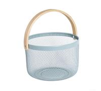 Elegante cesta de almacenamiento hueca para organización del hogar - 25 x 18 cm, hierro y madera, cubo de almacenamiento decorativo, ahorro de espacio, estructura de circulación de aire para juguetes