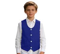 Elegante chaleco para jóvenes ideal para discursos, ocasiones festivas, fiestas, chaleco clásico con cuello de solapa, corte entallado, versátil, combinable para escuela, playa, tiempo libre, azul, L