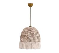 Elegante chandelier bohemio, color crudo, 30 cm de diámetro, 80 cm de altura, cuerpo de plástico, gorra de algodón, casquillo E27, máx. 40 W, perfecto para casas de campo